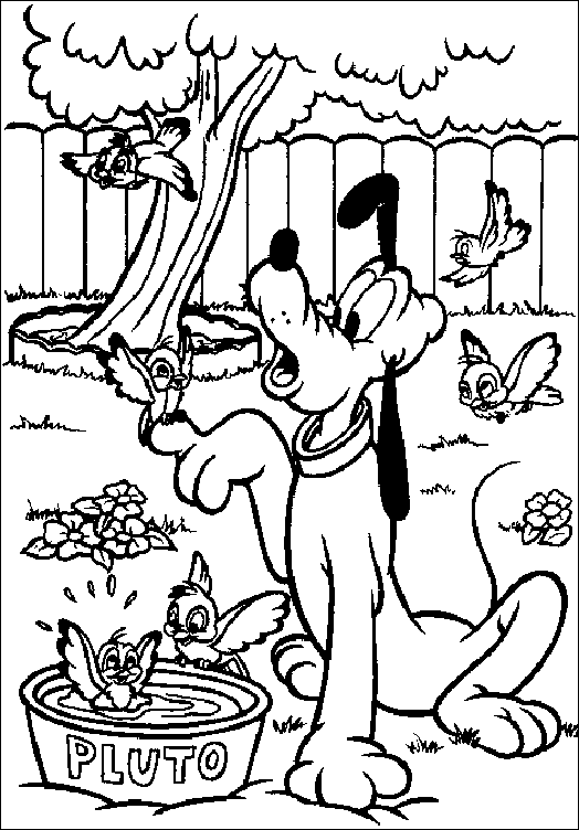 coloriage Disney-pluto-oiseaux