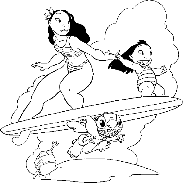 coloriage Disney-stitch-surf